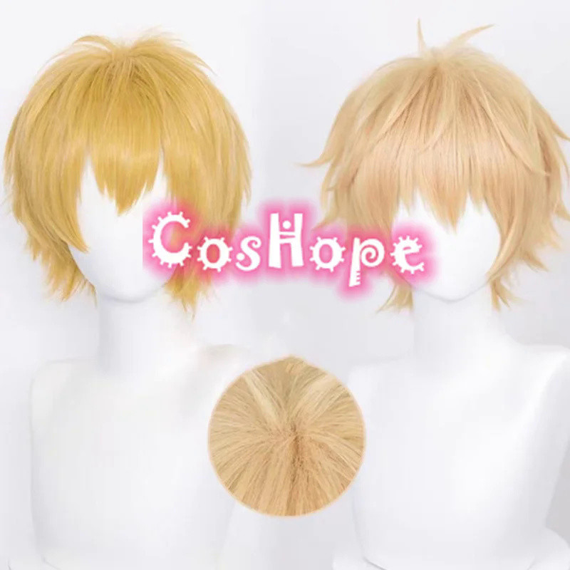 Denji Cosplay Wig 30cm Short Wig Light Dark Yellow Wig Cosplay Anime Cosplay Wigs Heat Resistant Syn