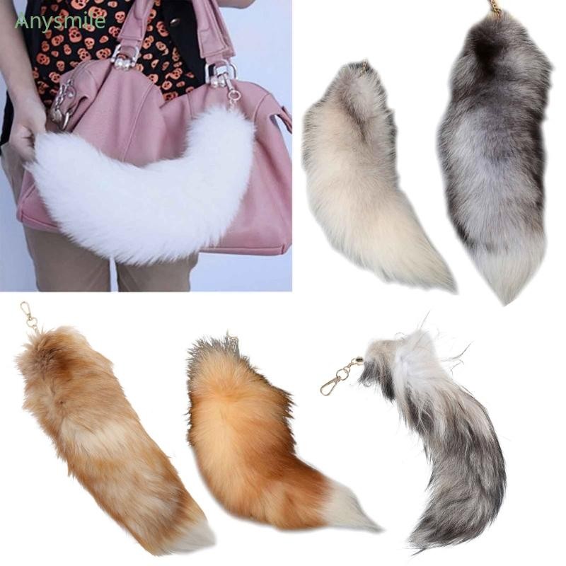 Anys Plush-Fox Tail พวงกุญแจ Furry สัตว์หางพวงกุญแจพวงกุญแจ 40 ซม.หางสัตว์ Key-Pendant Pompoms พวงกุญแจผู้ถือกระเป๋า-