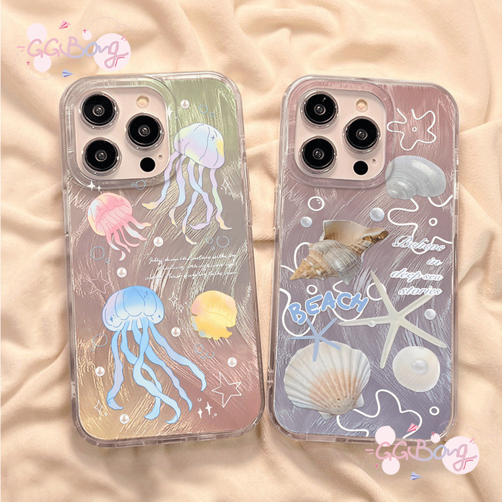 การ์ตูนแมงกะพรุนไข่มุก เคสไอโฟน 16 15 11 14 13 12 Pro Max 16 15 7 8 14 Plus XR X XS MAX SE กล่องเส้นด้ายขนนก