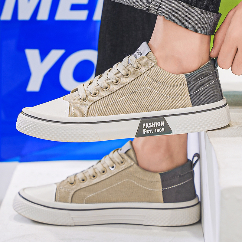รองเท้าผู้ชายรองเท้าผ้าใบแฟชั่นรองเท้าผ้าใบ Lace-Up รองเท้ากลางแจ้งเดินรองเท้า Casual All-Match รองเท้ารองเท้าแบนกีฬารองเท้า