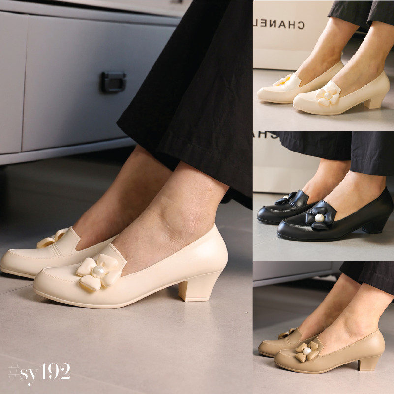 รองเท้าคัชชูใส่ทำงาน หัวมน สูง 4.5cm หัวมน หนังpuนุ่มพี้นนิ่ม น้ำหนักเบา ไม่บีบเท้า มีกันลื่น #sy192