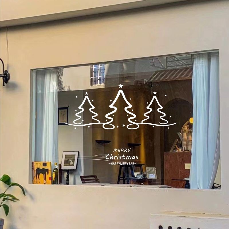 ต้นคริสต์มาสสติกเกอร์กระจกไฟฟ้าสถิตร้านค้าหน้าต่างประตูกระจกตกแต่งบรรยากาศงานรื่นเริงสติกเกอร์หน้าต่าง