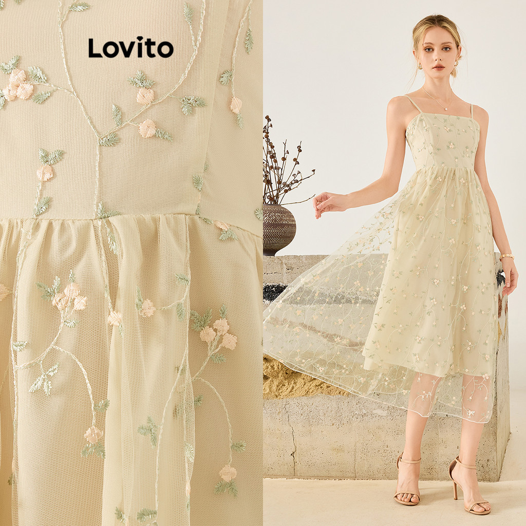 Lovito ชุดเดรสผ้าแจ็คการ์ดสไตล์โบฮีเมียนสำหรับผู้หญิง L109MD108