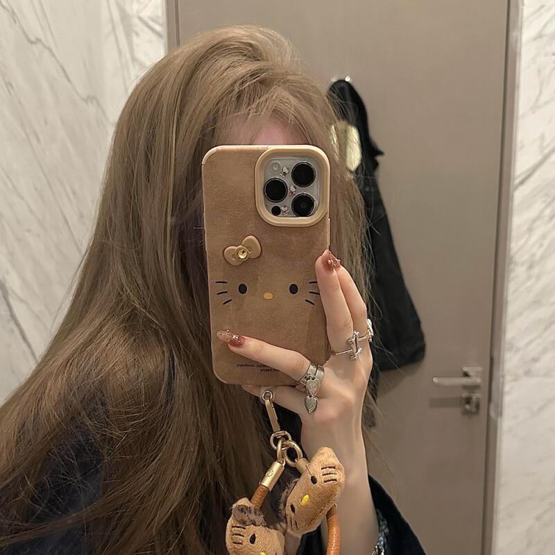 ฤดูใบไม้ร่วงและฤดูหนาวหนังสีน้ําตาลน่ารัก Big Face Kitty Cat สเตอริโอโบว์สําหรับ Iphone16promax Apple 15 เคสโทรศัพท์ 14 ใหม่ 13 สาว 12 Creative 11 ซิลิโคน Xr Soft Case