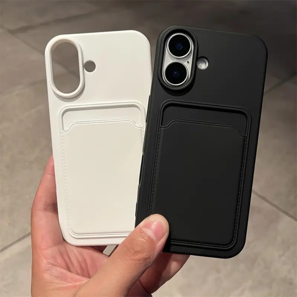 Simple Monochrome Card Holder Slot Phone Case, Anti-Fall, High-End & Beautiful, สําหรับ iPhone 16/15/14/13/12/11/XR/X/8/7 Pro Max Plus Series