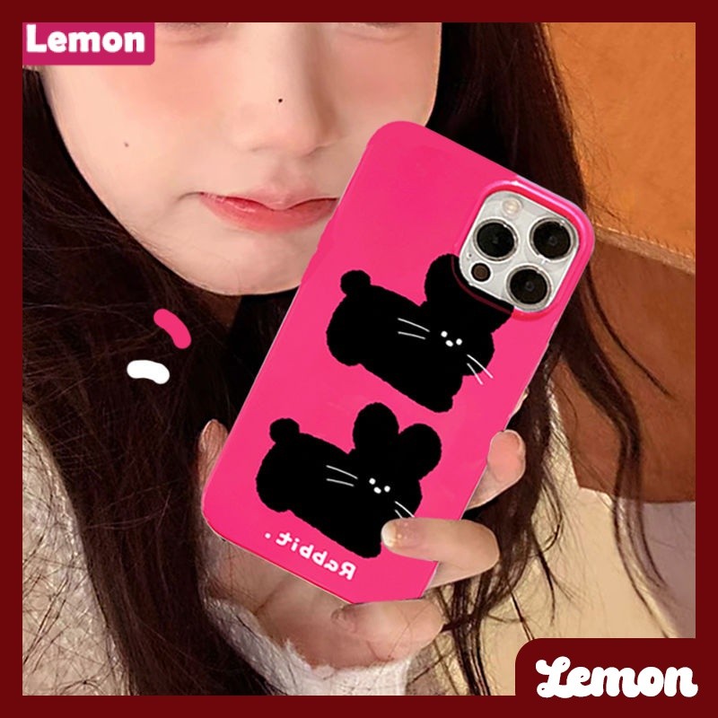 [Lemon] เคสโทรศัพท์มือถือนิ่ม ลายกระต่าย สีดําวาว สําหรับ Iphone 14pro 14promax 13 13pro 13promax 11 12 12pro 12promax XR XSMAX 7P 8P MINI