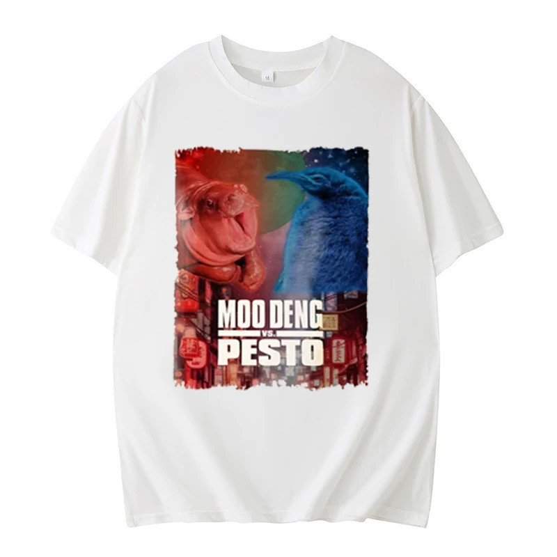 Kawaii น่ารัก pesto The Penguin เสื้อยืด, Moo deng และ pesto ตลก Memes, เสื้อยืด Little hippo S-5XL