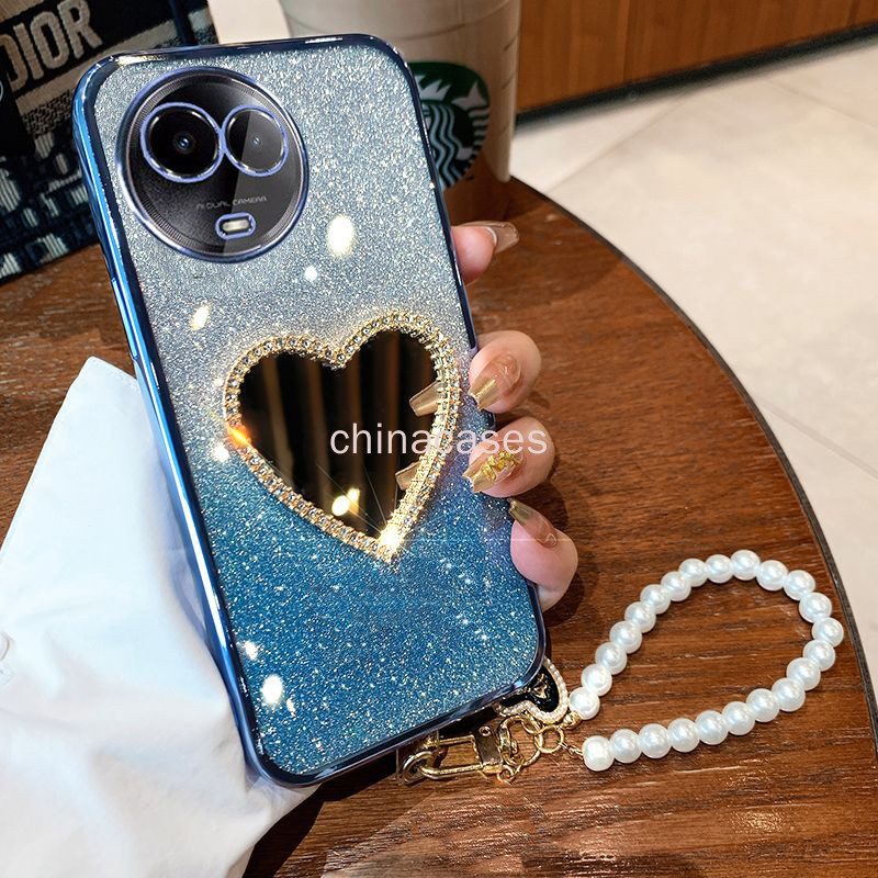 Realme 11 4G 5G 11X 5G 11 Pro 10 12X Plus C65 C67 เคสโทรศัพท์โปร่งใส Love กระจกสร้อยข้อมือซิลิโคนอ่อนนุ่มกันกระแทก Glitter ฝาครอบ RFVTGBT ราคา ถูกที่สุด ดีลบีเคเค แกลเลอรีภาพที่ 3