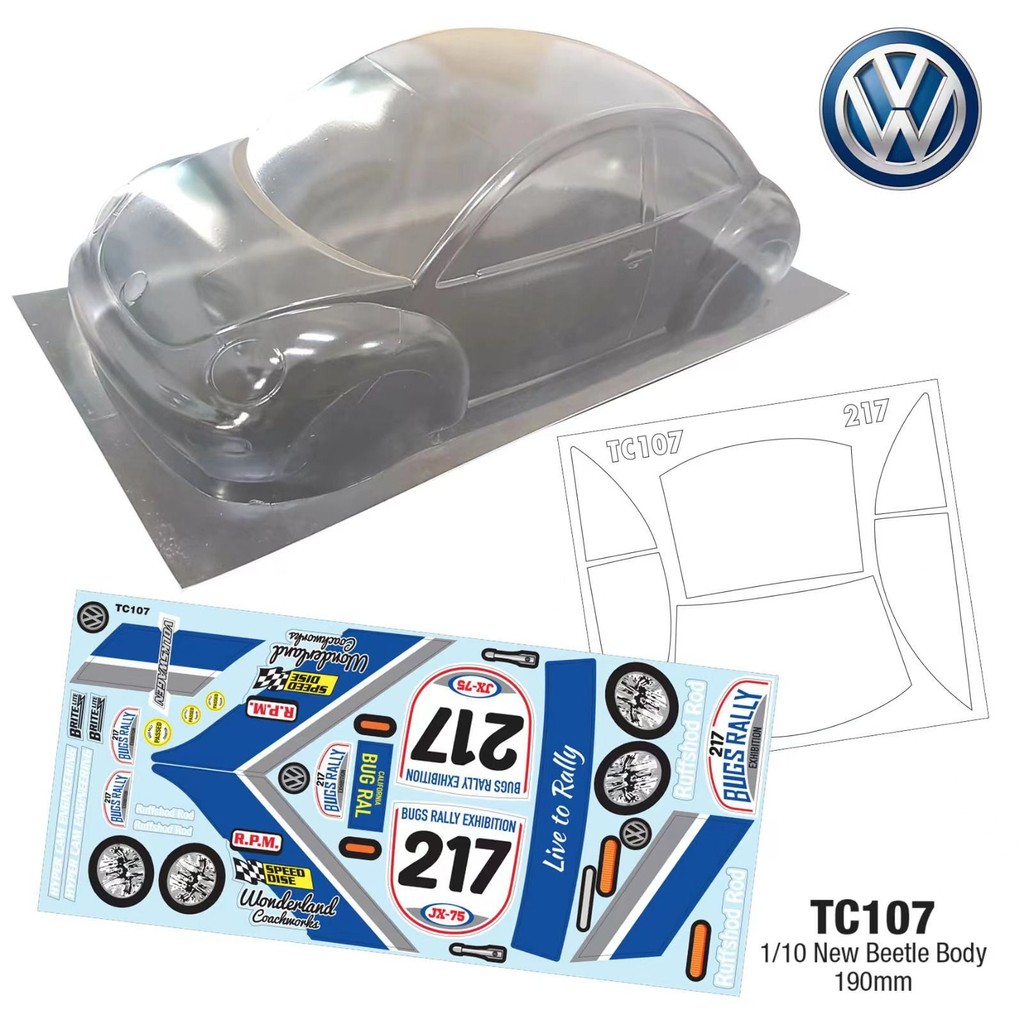 TC107 1/10 VW เปลือกด้วงใหม่, 258/190 มม., เปลือกรถ PC โปร่งใส
