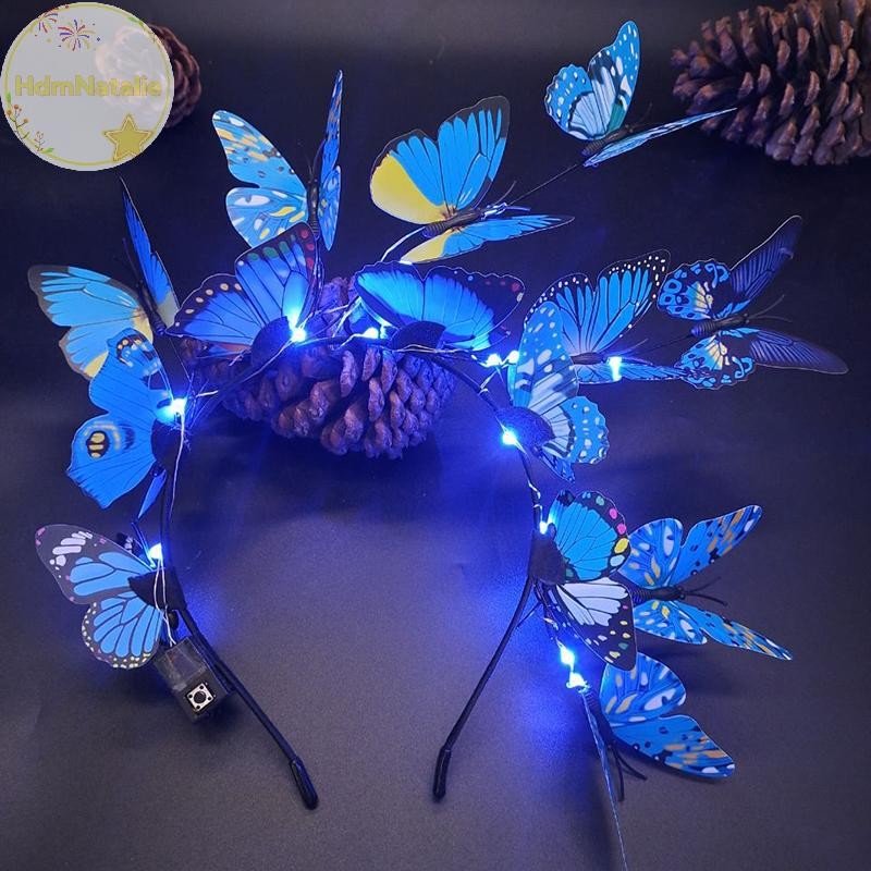 Hdmnatalie Party งานแต่งงานคริสต์มาสเรืองแสง LED Light Up ผีเสื้อ Fascinator Bohemian ผม Band Hoops สีสัน Headpiece TH