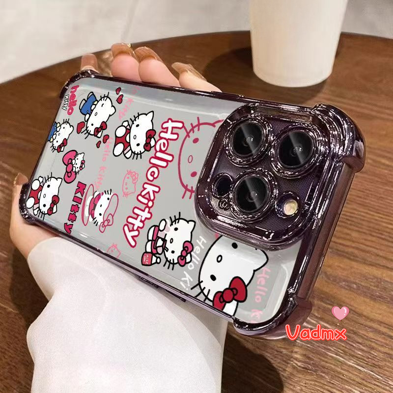 การ์ตูนน่ารัก HelloKitty เคสโทรศัพท์สําหรับ Vivo IQOO Z9 Turbo Z9X Neo 9 8 Pro Z7i Y51 2020 Y33S Y75 5G ปกอ่อนชุบกันกระแทกปลอกใส - รูปที่ 3