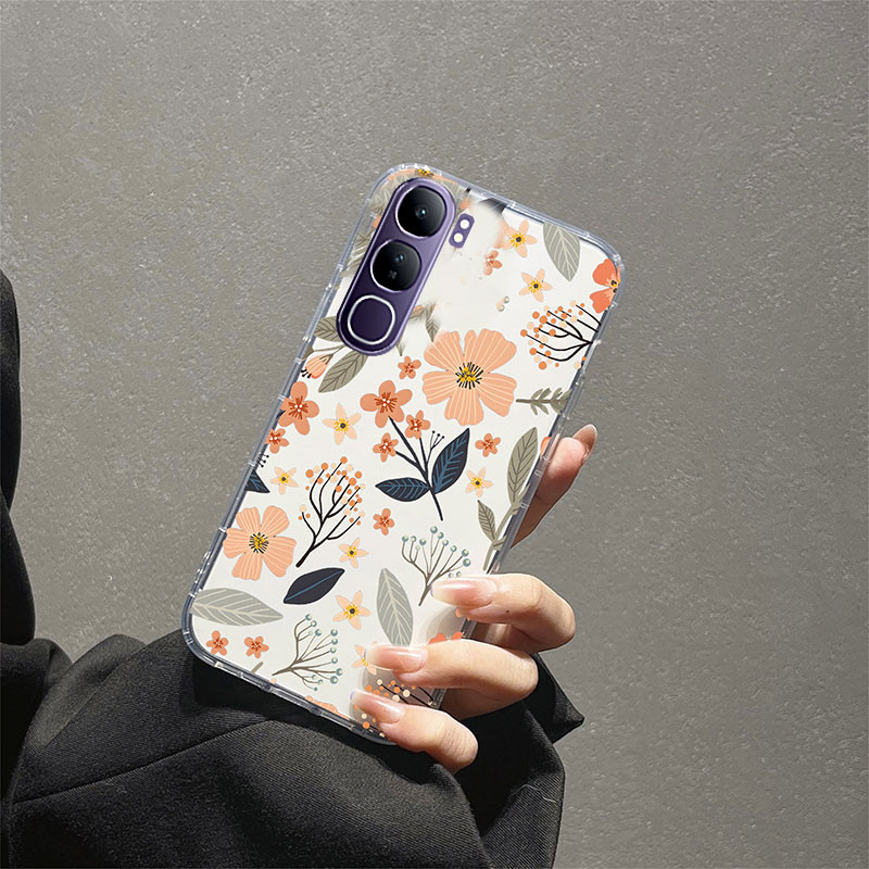 เคสโทรศัพท์ VIVO Y21D / Y200 5G / Y19S ใหม่สร้างสรรค์ดอกไม้และใบรูปแบบโปร่งใสกันกระแทกนุ่มสําหรับ VI