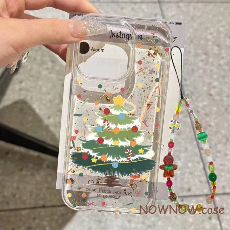 Iphone 16 15 14 13 12 11 Pro Max X XR XS Max 7 8 Plus INS โปร่งใสต้นคริสต์มาสริบบิ้นสร้อยข้อมือเคสโทรศัพท์ปกอ่อน