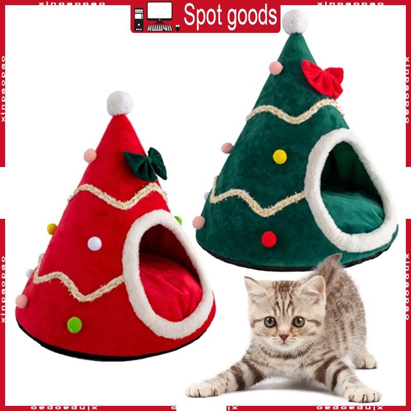 Xi Christmas Tree Dog House Cozy Pet Cave Dog Sleeping Bed Pet Dog Tent Cat House