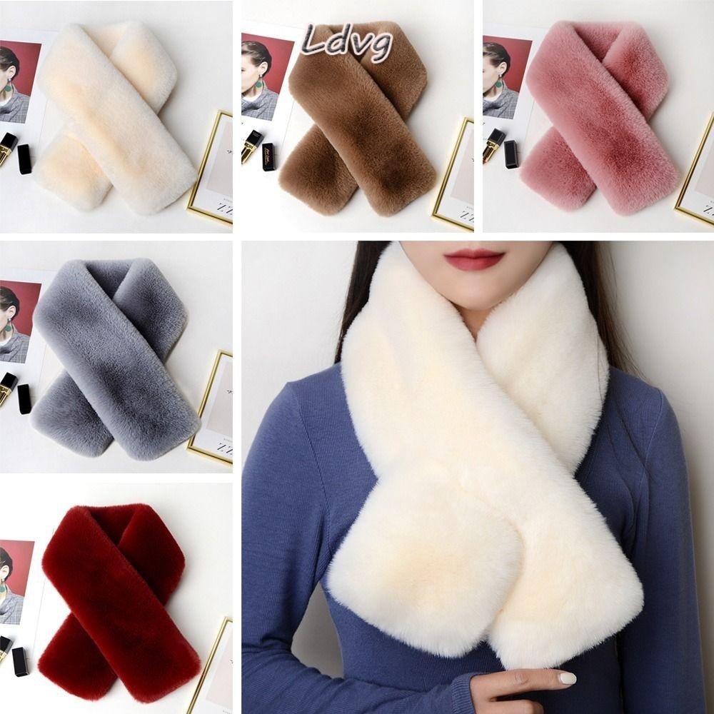 Ldvg Neckerchief Wrap ผู้หญิง Faux Rabbit Fur Plush ผ้าคลุมไหล่คออุ่น