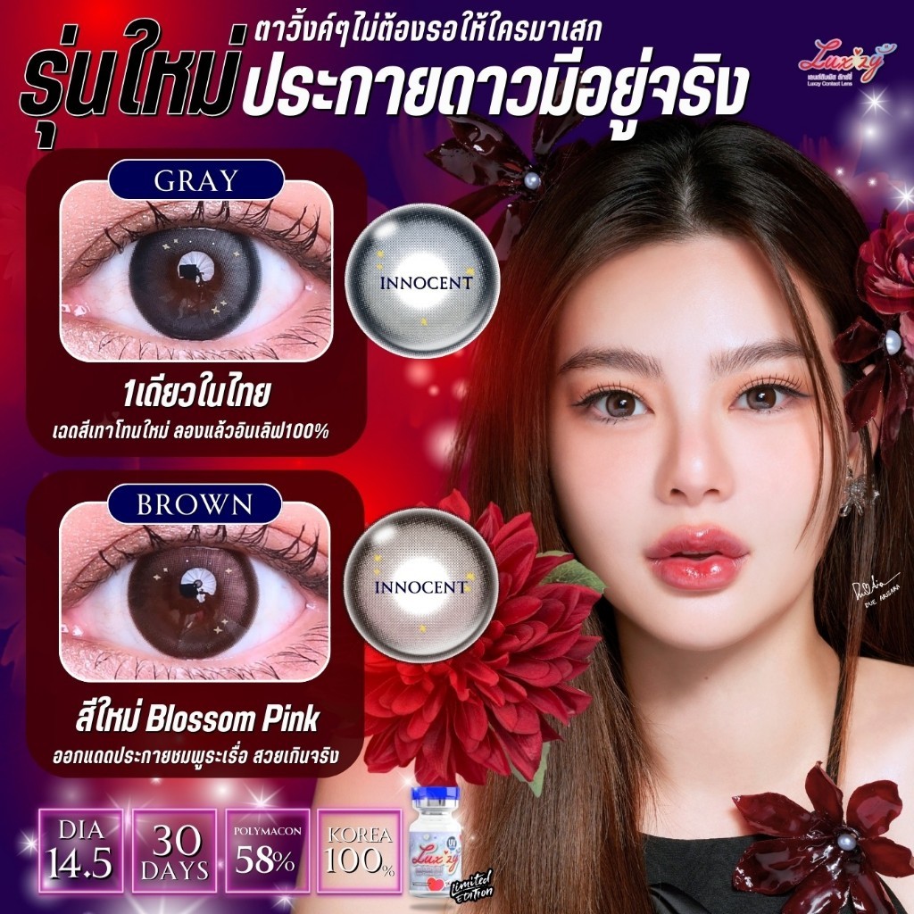 🔥คอนแทคเลนส์ Limited ❤️ขนาดบิ๊กอาย❤️Innocent (Luxzylens) สี : Brown / Gray