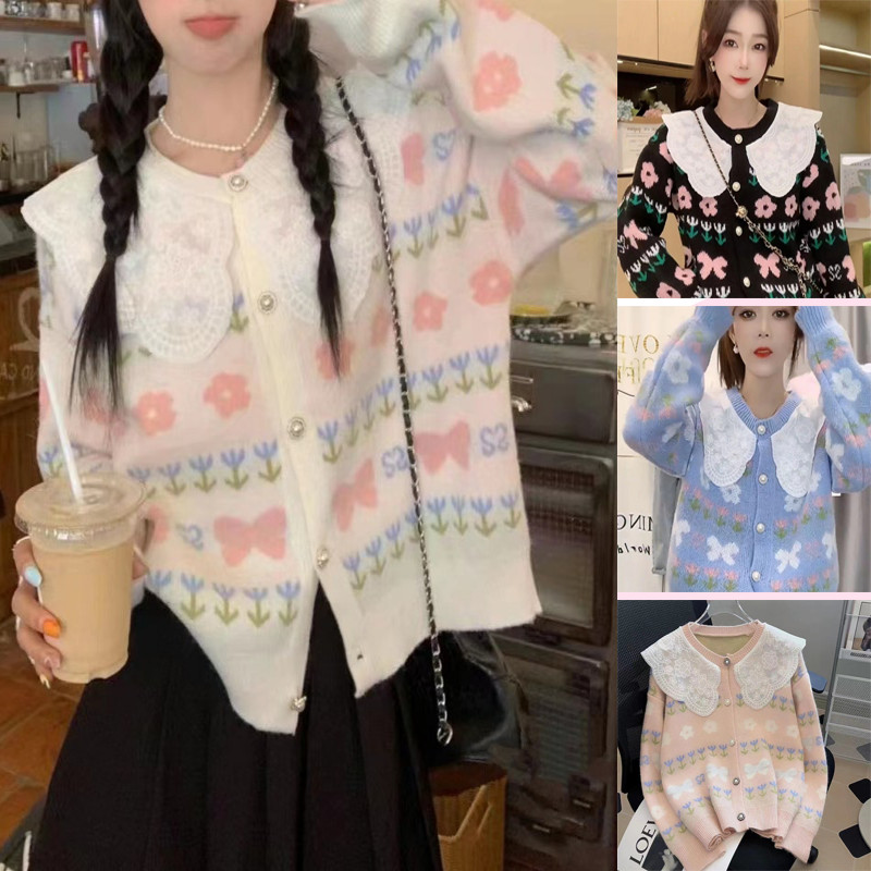 🔥พร้อมส่ง🔥 MSD ฤดูใบไม้ร่วง รูปแบบใหม่ เสื้อกันหนาวแขนยาว ลูกไม้ เวอร์ชั่นเกาหลี คอตุ๊กตา เสื้อคาร์ด