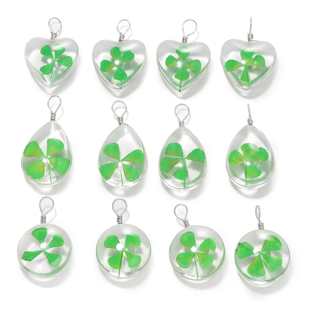 St. kunkka 2-5 ชิ้นจี้แก้วใส Clover จี้สําหรับ DIY ของขวัญวันหยุดสร้อยข้อมือสร้อยคอจี้ทํา