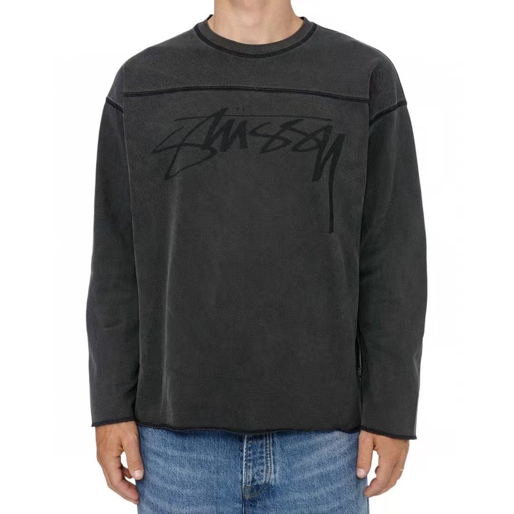 Stussy Mens Retro Logo Print เสื้อยืดแขนยาวผู้หญิงกีฬาลําลองเสื้อหลวม