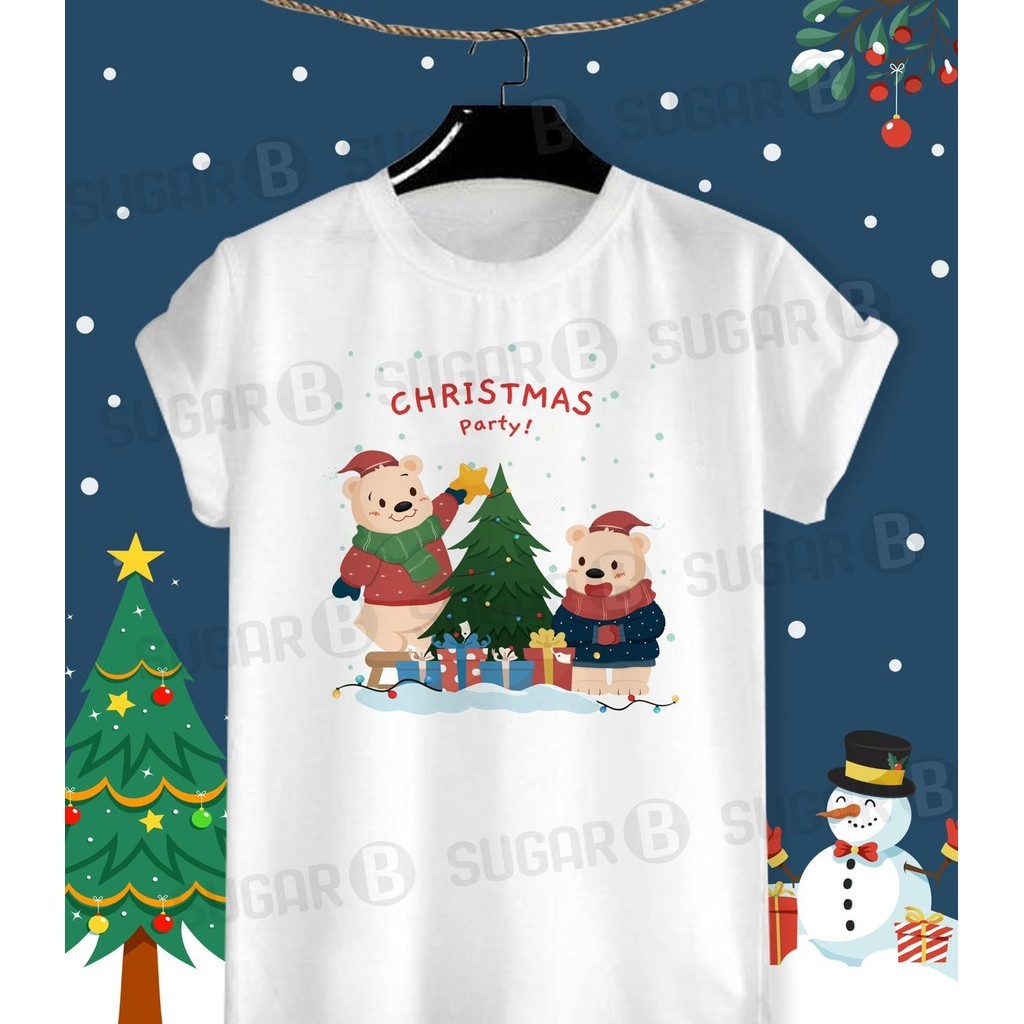 เสื้อยืดวัน คริสต์มาส Merry Christmas & HNY 2025 ผ้า TK ใส่สบาย สีสันสดใส ไม่ยืดไม่ย้วย