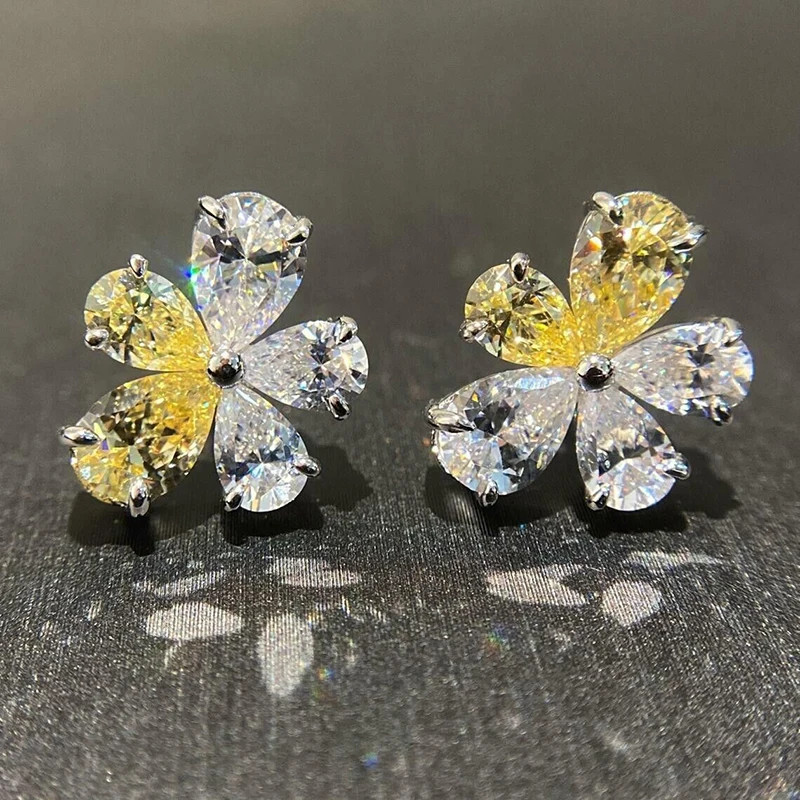 925 เงินสเตอร์ลิงสดสไตล์สีเหลือง Cz ดอกไม้ต่างหูสตั๊ดสําหรับผู้หญิงงานแต่งงานความงามหูอุปกรณ์เสริมหรูหราแฟชั่นเครื่องประดับ