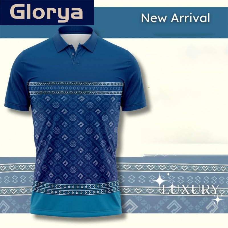 Glorya การออกแบบใหม่พิมพ์เสื้อโปโลสีฟ้าไล่โทนสีลายดอกไม้ coorniated กับรูปแบบผู้ชายเครื่องแบบเสื้อโปโลสไตล์ไทย