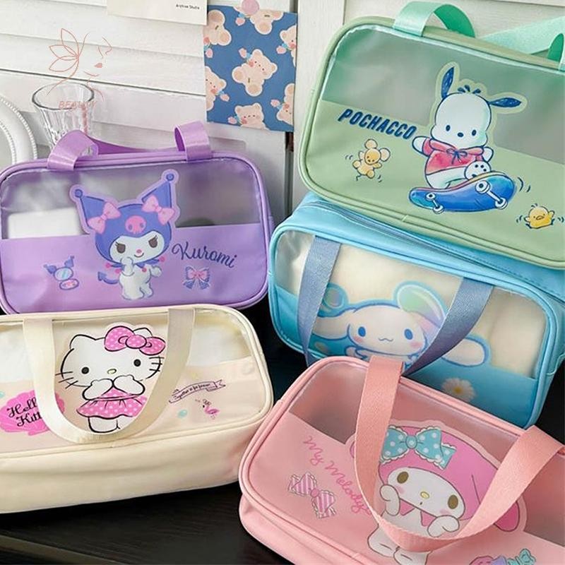 [เมย์บิวตี้] การ์ตูนน่ารักกึ่งใสมือถือกระเป๋าเครื่องสําอางกรณีดินสอเดินทางแบบพกพาสาวหัวใจความจุสูงถุงเก็บของขวัญ {ไทย}