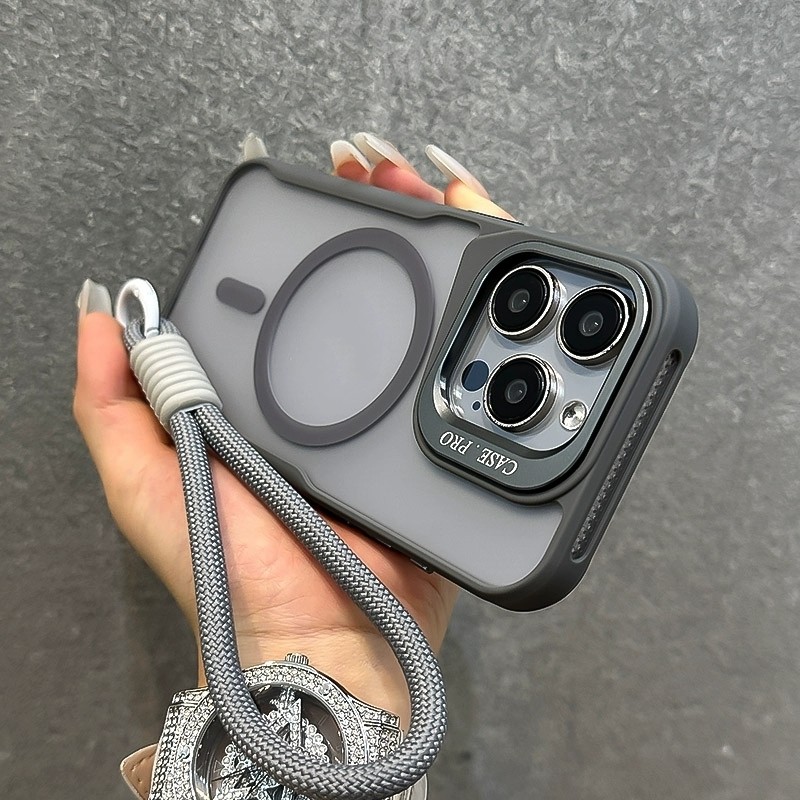 พร้อมเชือกเส้นเล็กluxury Magneticโปร่งแสงเคสโทรศัพท์สําหรับiphone 16 Pro max 15 14 13 12 Pro MaxกรณีความงามกันกระแทกiPhoneกรณีพร้อมขาตั้งปลอกiPhone 14 15 16 plus