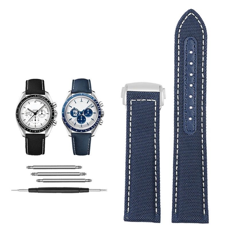 สายนาฬิกาไนลอนสําหรับ Omega Super Snoopy 310 ผ้าใบ Cowhide ด้านล่าง Watchband ใหม่ Hippocampus AT150 สายนาฬิกาผู้ชาย 22 มม. 20 มม.