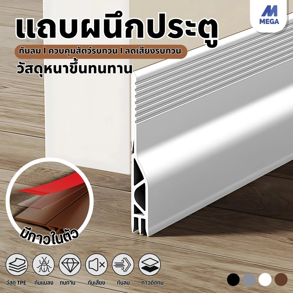 【พร้อมส่งจากไทย】PVC ซีลประตู ตัดฟรี ชนิดแปรงขนหนา ไม่ขูดพื้น ที่กั้นประตู ที่กันฝุ่น กันแมลง ปรับซีลด้านล่างประตู