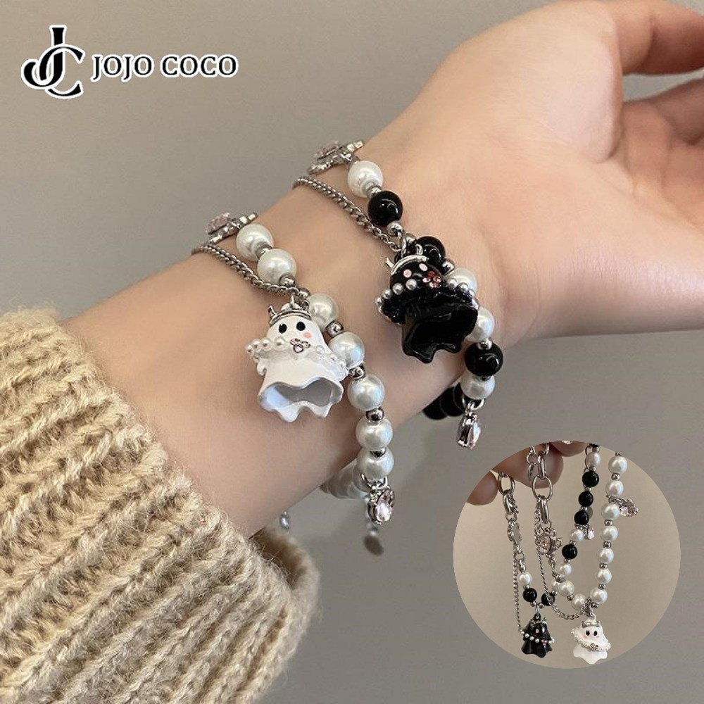 Jojo COCO สร้อยข้อมือลูกปัดผีน้อยสีดําสีขาวสไตล์คู่รักการออกแบบเฉพาะอุปกรณ์เสริมพิเศษ
