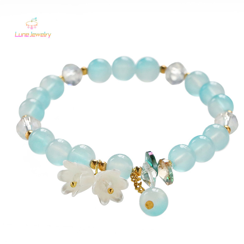 COD💖สร้อยข้อมือกล้วยไม้เบลล์เลียนแบบ,สร้อยข้อมือลูกปัดแก้วสีขาวระดับไฮเอนด์,สร้อยข้อมือเป๊ปซี่-Lune
