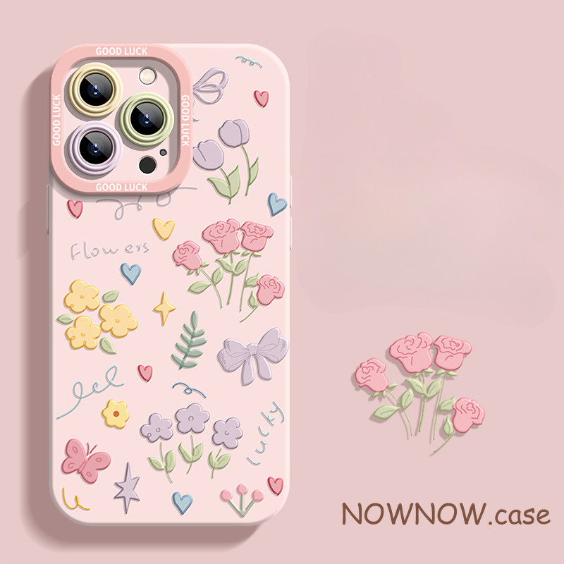 สําหรับ iPhone 15 14 13 12 11 Pro MAX X XR XS MAX 7 8 Plus ดอกไม้ฤดูใบไม้ผลิที่มีสีสันสาวเคสโทรศัพท์ใหม่ anti fall ปกอ่อน