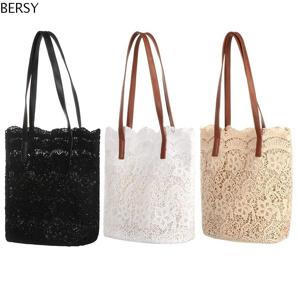 Bersy กระเป๋าถือทอผู้หญิง,Hollow Out Handโครเชต์ลูกไม้กระเป๋าสะพาย,Elegant Long Lasting TOP-Handleน้ําหนักเบาโครเชต์ดอกไม้Tote Sandy Beach