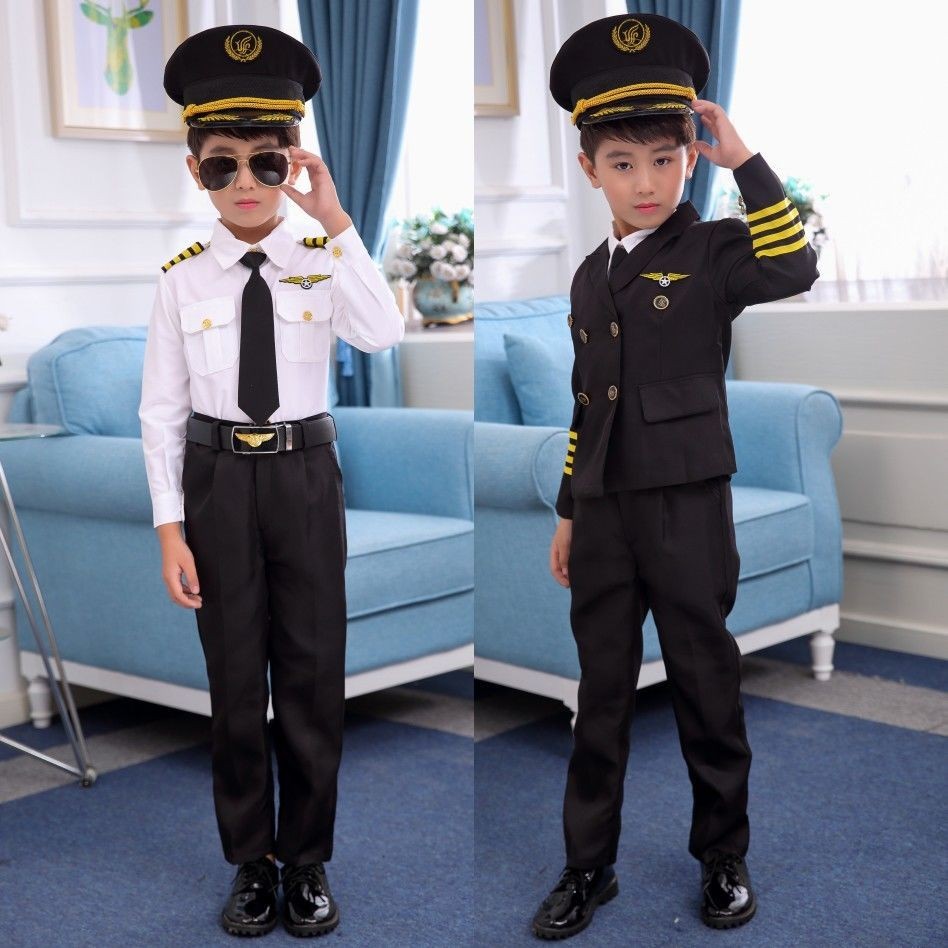 [ผ้าคุณภาพสูง] Boys Air Force Flight Attendant Captain Uniform Airplane Master Boys Girls Flight Att