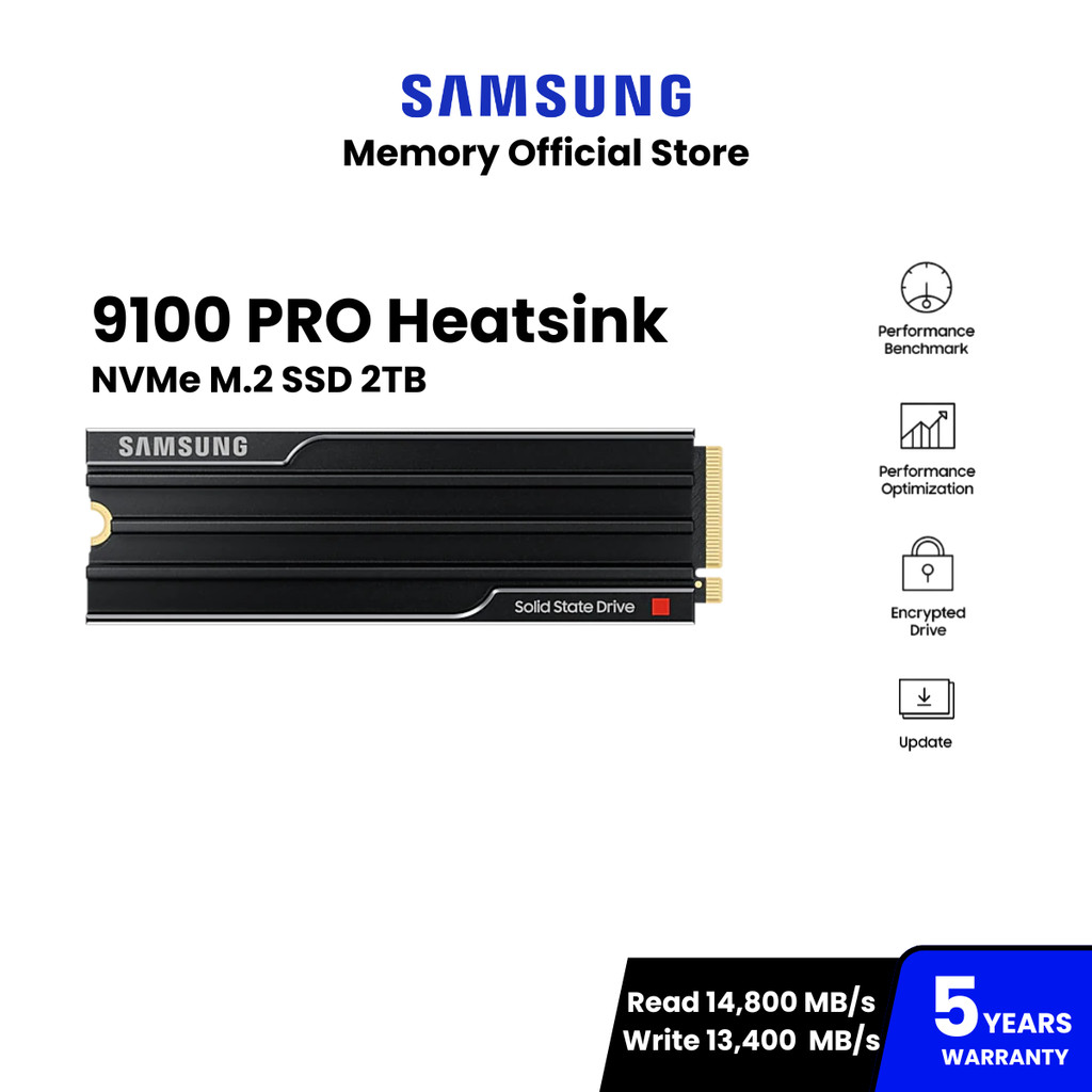 SAMSUNG 9100 PRO Heatsink SSD M.2  ความจุ 2TB 14,800 / 13,400 MB/s : Warranty 5Y - MZ-VAP2T0CW