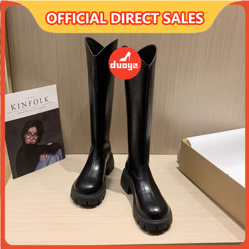 Duoya Factory รองเท้าบูท ข้อสูง ส้นหนา หัวกลม ทรงตรง เหมาะกับฤดูใบไม้ร่วง และฤดูหนาว สําหรับผู้หญิง