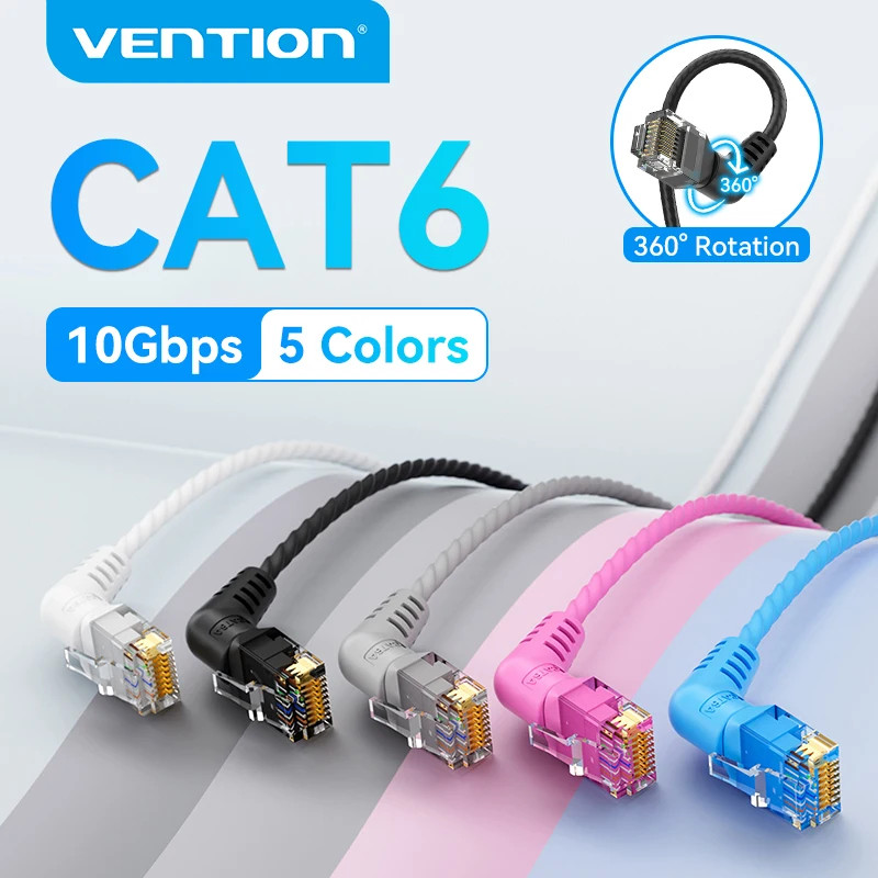 Vention CAT6A สายอีเธอร์เน็ต 10Gbps 90/360 องศาการหมุน CAT 6A Slim เครือข่ายอินเทอร์เน็ตสาย Lan สําหรับ PC PS4 Router RJ45 สาย