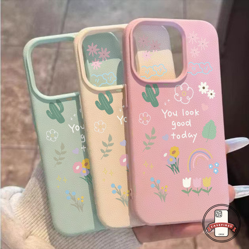 การ์ตูนหนังหรูหรามีสีสันดอกไม้กระบองเพชร เคส IPhone 13 14 11 12 15 16 Pro Max XS Max XR 8 7 X 7Plus 8Plus 14 15 16 Plus