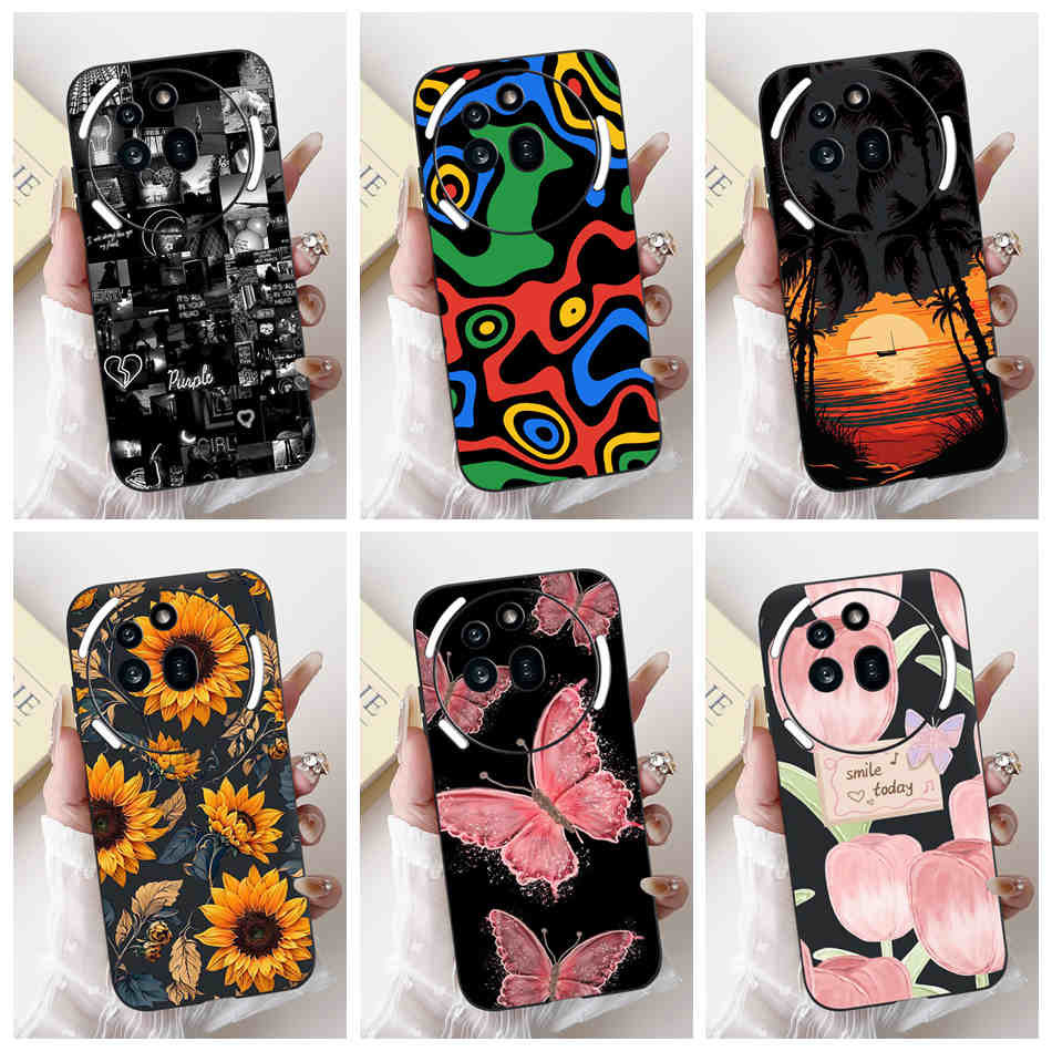 สําหรับ Nothing Phone (3a) Pro 3a แฟชั่น Sunset ดอกไม้รูปแบบเคสโทรศัพท์ไม่มีอะไร Phone3a 3a Pro Black Silicon Soft Case