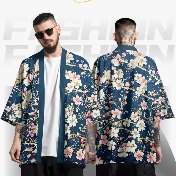 ฤดูร้อน Samurai Kimono ผู้ชายผู้หญิง Unisex สไตล์เสื้อคลุมฮาโอริ Streetwear ชุดกิโมโนดอกไม้พิมพ์ญี่ปุ่นแบบดั้งเดิม Plus ขนาดเสื้อผ้า Vintage Yukata