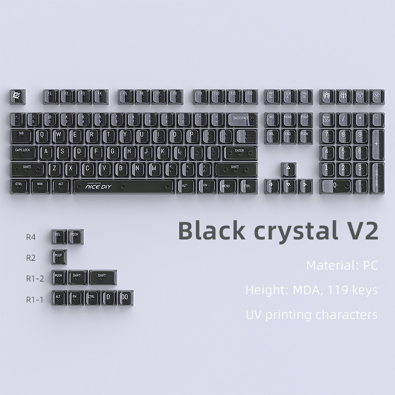 119 คีย์สีดํา Clear Keycaps MDA โปรไฟล์ UV พิมพ์โปร่งใส PC Keycaps สําหรับ MX Switches คีย์บอร์ด