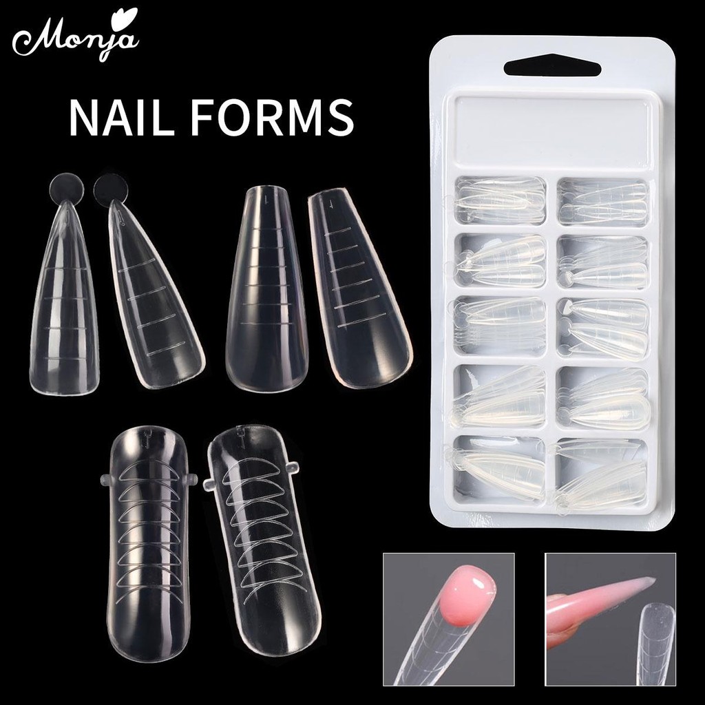 Monja 100ชิ้นเล็บแม่พิมพ์รูปแบบสําหรับ Polyเล็บปลอมเคล็ดลับอะคริลิคปลอมเจลนิ้วมือเคล็ดลับปลอม
