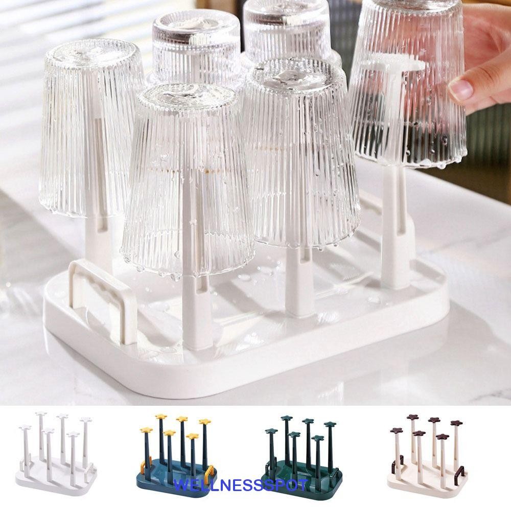 Wellnessspot ชั้นวางถ้วยแห้ง, พลาสติกขนาดใหญ่ความจุถ้วยแก้ว Drainer Holder, ที่มีประโยชน์คว่ําฝุ่นที่ถอดออกได้ถ้วยแก้วชั้นเก็บบาร์