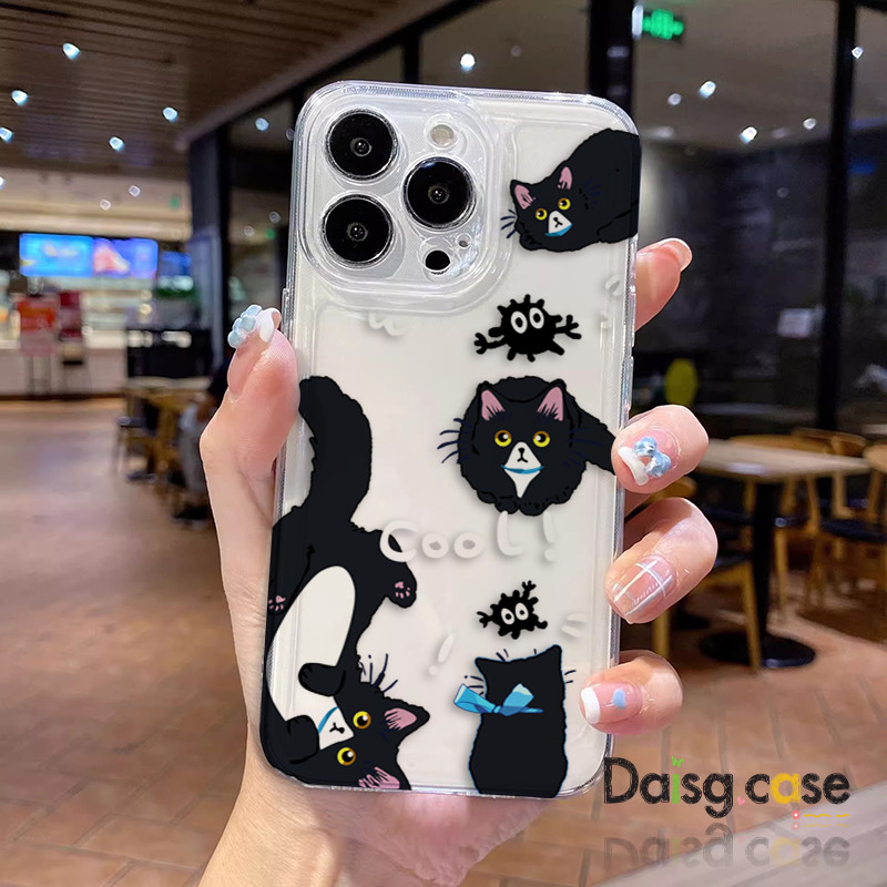 สําหรับIphone 16 pro Case 15 11 12 13 14 Aแมวดําตาสีเหลืองคริสตัลใสกรอบเลนส์Protector 7 8Plus XS Max