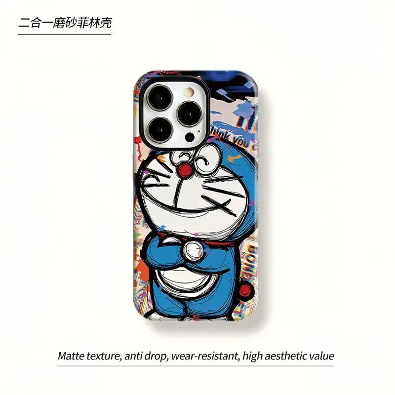 Line Doraemon เคสโทรศัพท์ 2-in-1 เข้ากันได้กับ iPhone 15 Pro Max, Apple 16 14 Plus 11/12/13 Pro Max, เคสป้องกันกันกระแทกใหม่