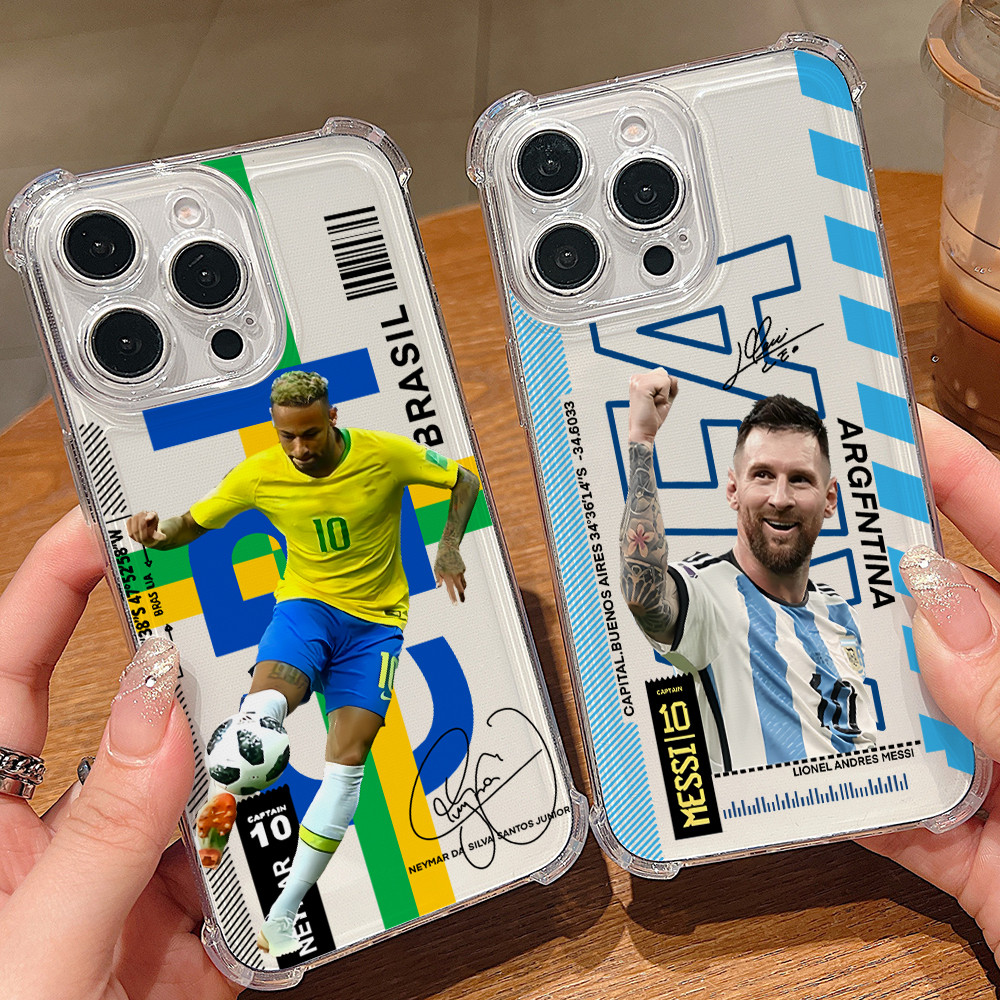 ฟุตบอลstar Messi RonaldoปลอกสําหรับiPhone 16 15 14 Plus 13 12 11 iPhone16 Pro Max X Xs XR Clear Soft Anti-Fallฝาครอบโทรศัพท์
