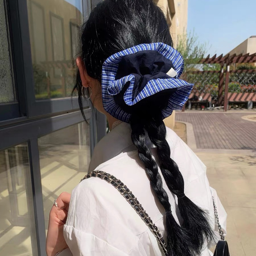 Blue Heart Strips Hair Ties หางม้าหัวเชือก Scrunchies เครื่องประดับผมสําหรับผู้หญิง ราคา ถูกที่สุด ดีลบีเคเค แกลเลอรีภาพที่ 3