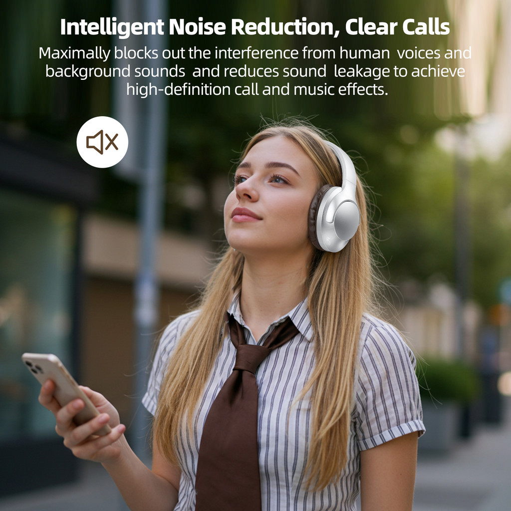 GOOJODOQ หูฟังสเตอริโอ Hi-Fi ไร้สาย ชุดหูฟังโหมดการเล่นไร้สายและแบบมีสาย ความชัดเจนเสียงที่เหนือกว่า ลดเสียง พับได้ การออกแบบน้ำหนักเบา - รูปที่ 2