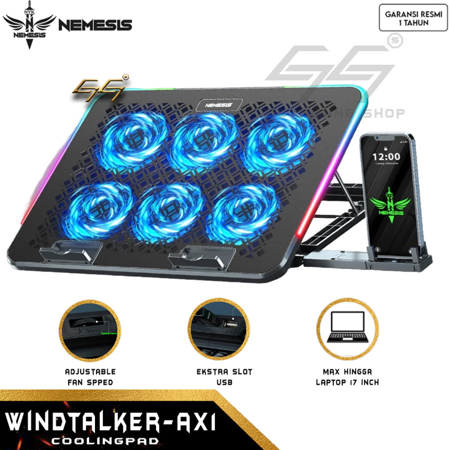 NYK Nemesis Windtalker AX1 AX-1 AX 1 RGB Laptop Cooling Pad พร้อมพัดลม 6 ตัว